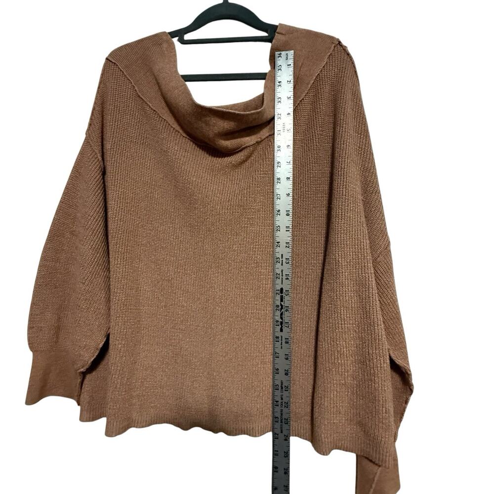 Free People Alana Pullover Off Shoulder Sweater Brown SIZE LARGE Oversize Linen - Picture 5 of 9